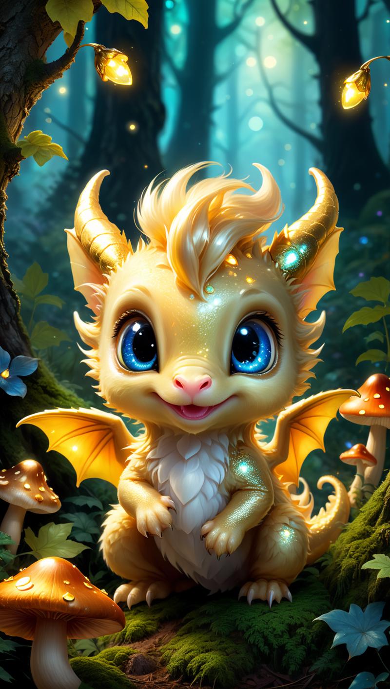 02301-3202685960-A tiny, adorable baby dragon with big, curious eyes and a fluffy golden mane, exploring a magical beautiful forest filled with s.png